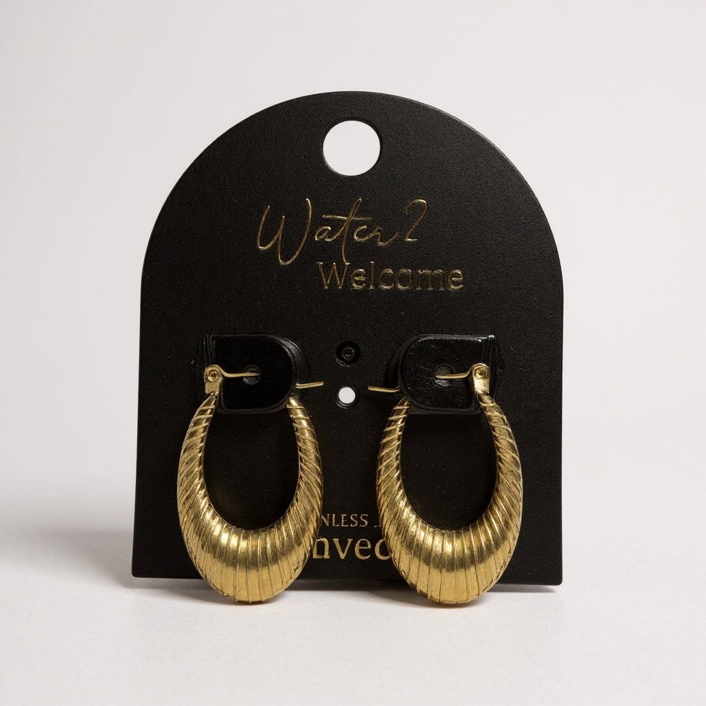 Gold Textured Oval Hoops