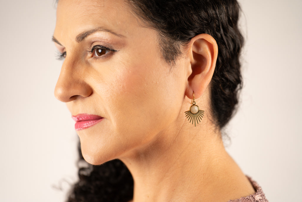 Antique Stone On Sun Gold Dangle Earrings