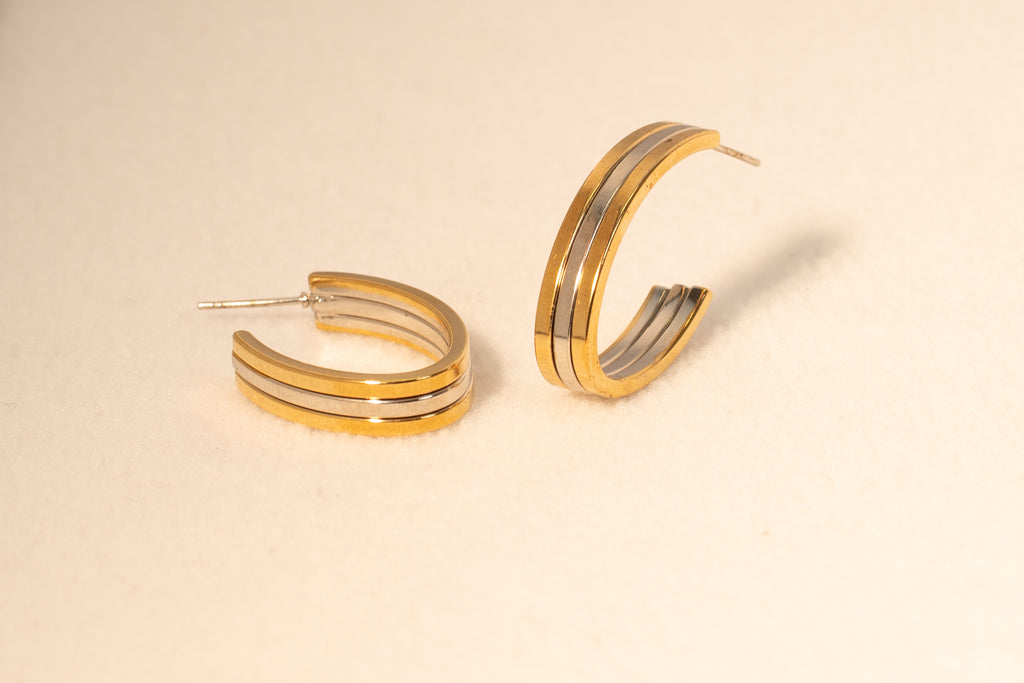Silver and Gold Oval Hoop Earrings