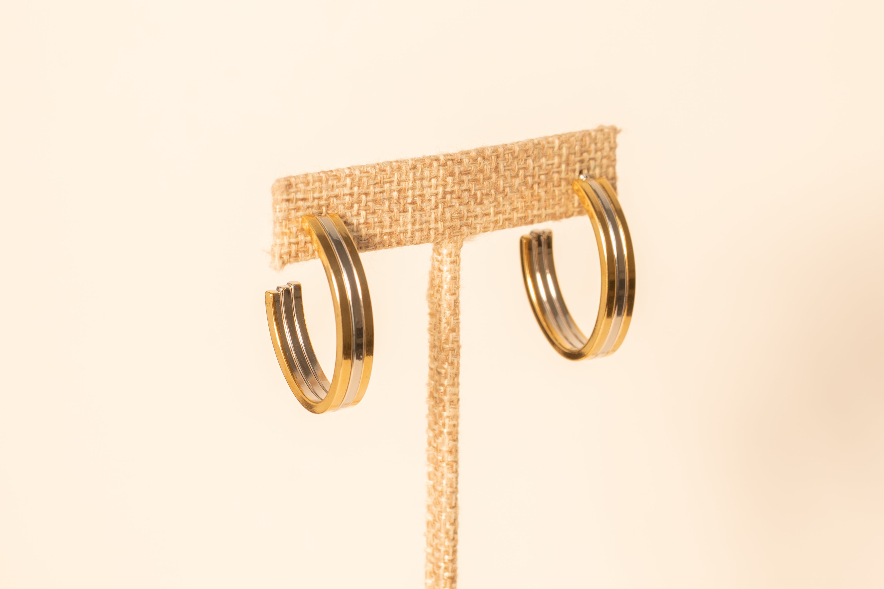 Silver and Gold Oval Hoop Earrings