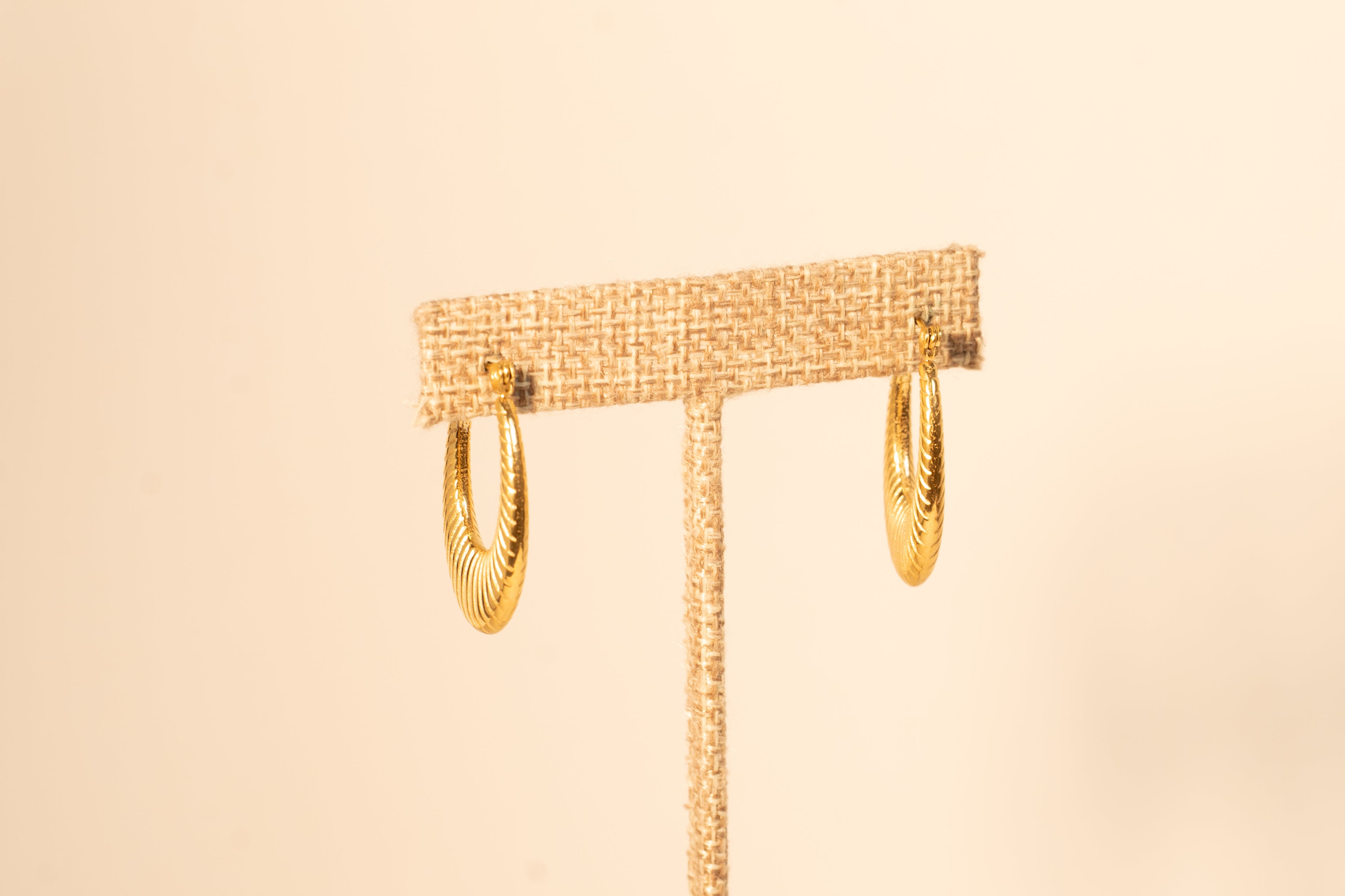 Gold Textured Oval Hoops