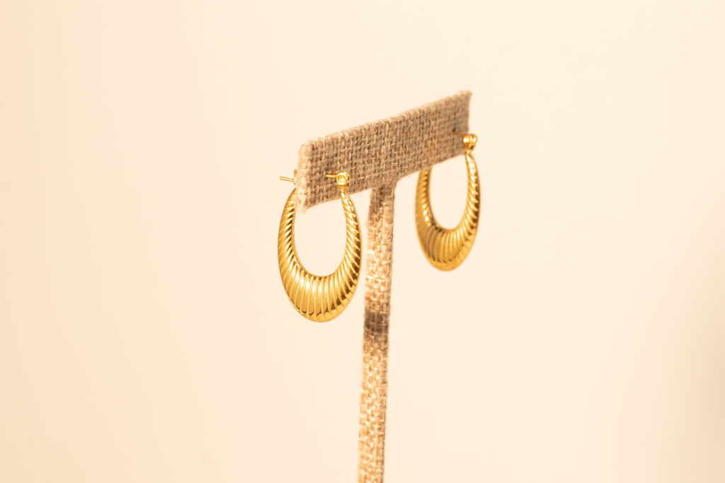 Gold Textured Oval Hoops