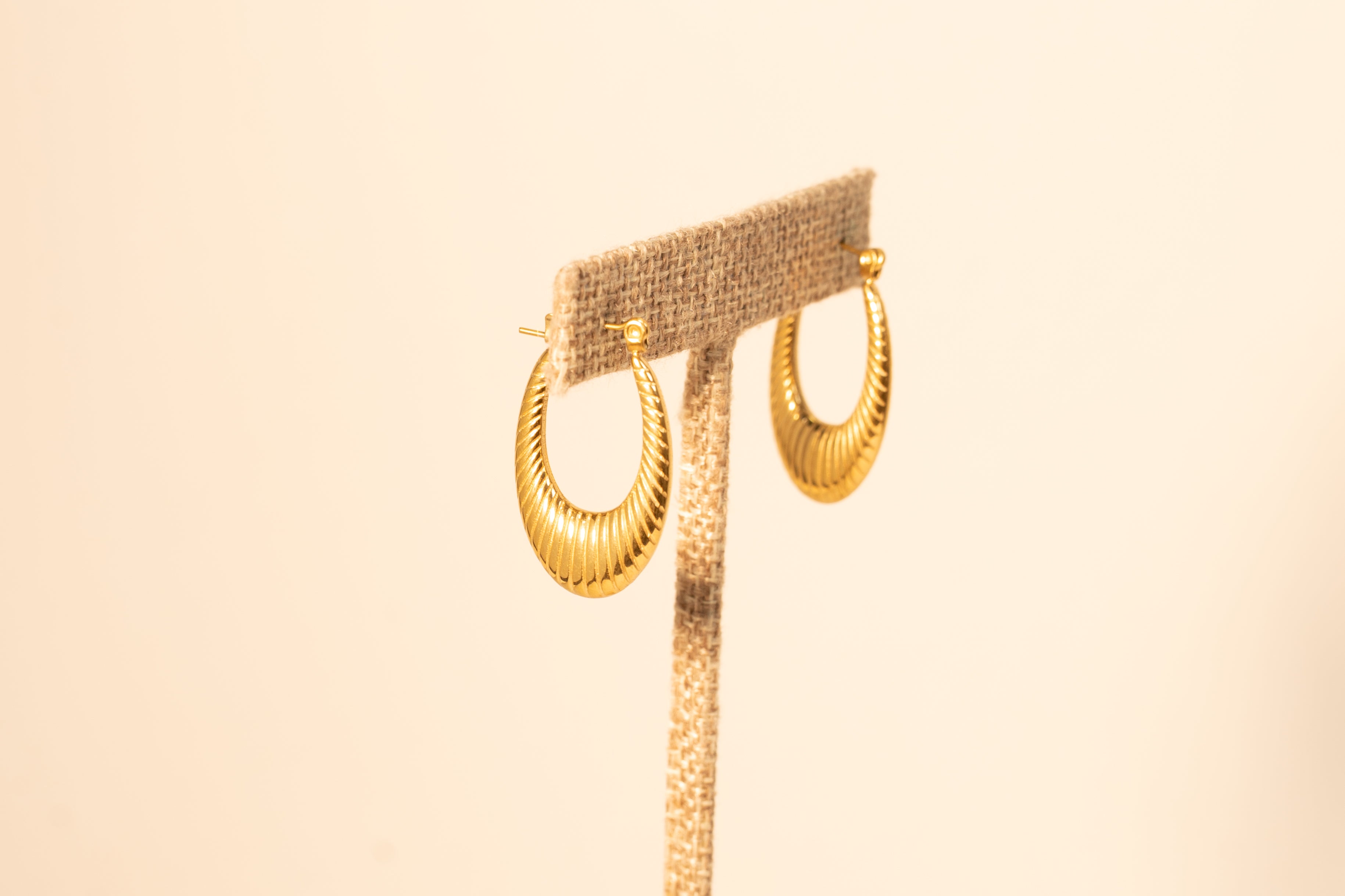 Gold Textured Oval Hoops