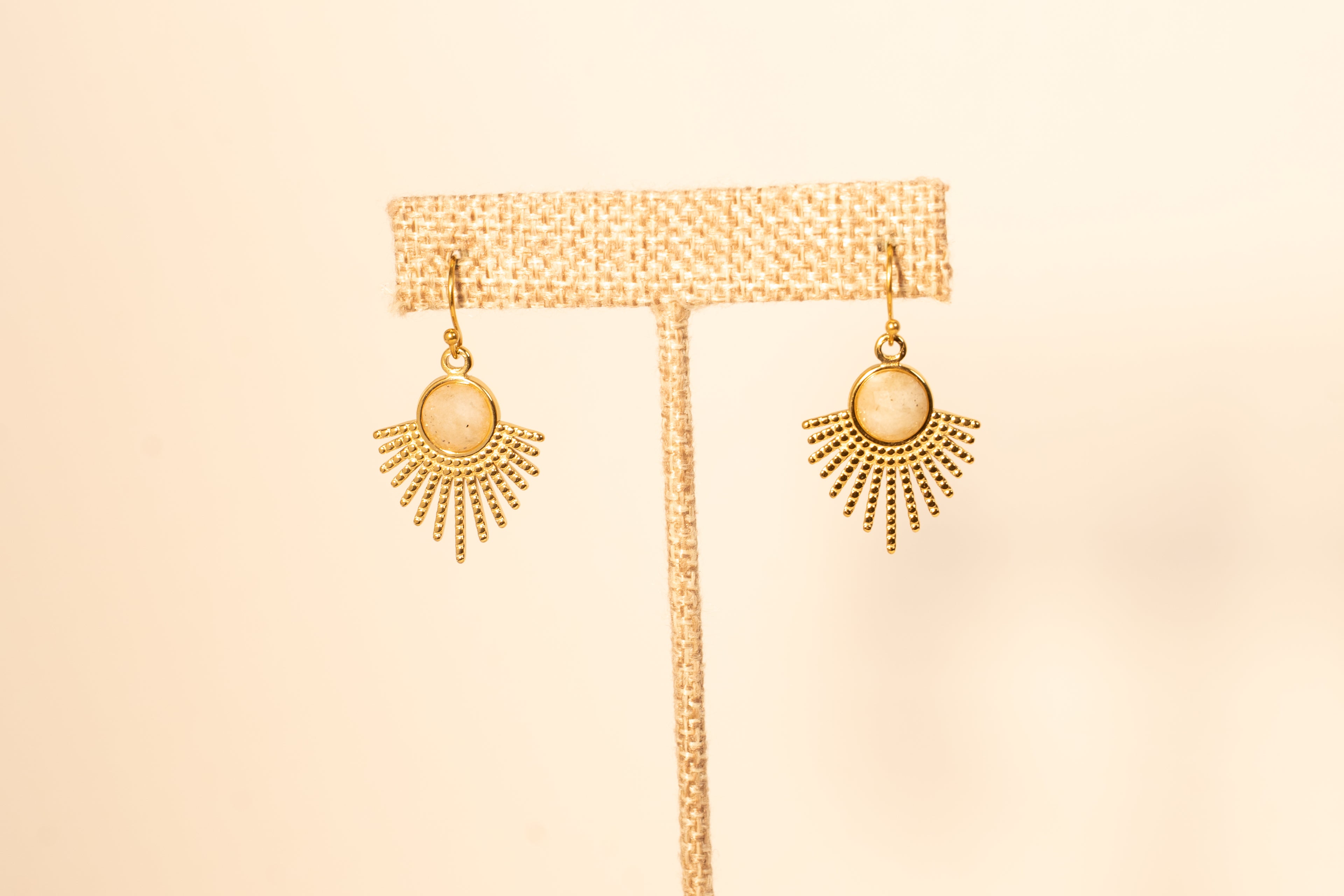 Antique Stone On Sun Gold Dangle Earrings