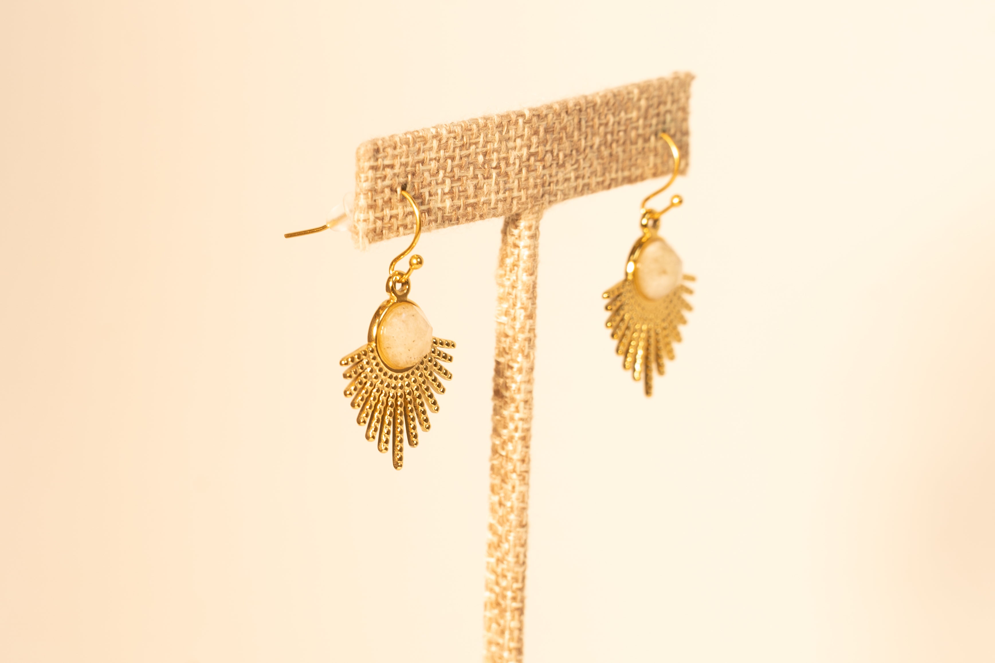 Antique Stone On Sun Gold Dangle Earrings