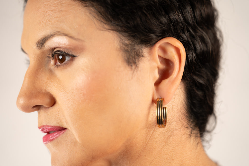 Silver and Gold Oval Hoop Earrings