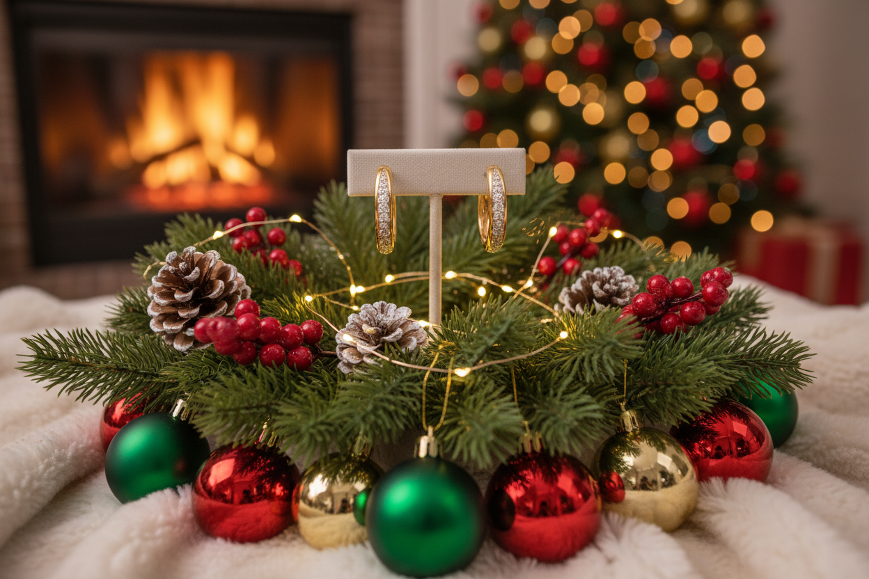 hoop earrings in christmas scene