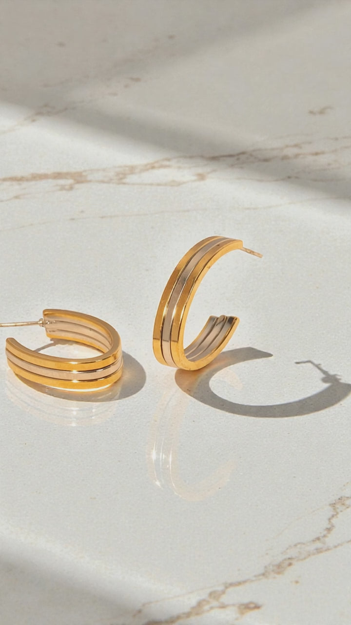 Silver and Gold Oval Hoop Earrings